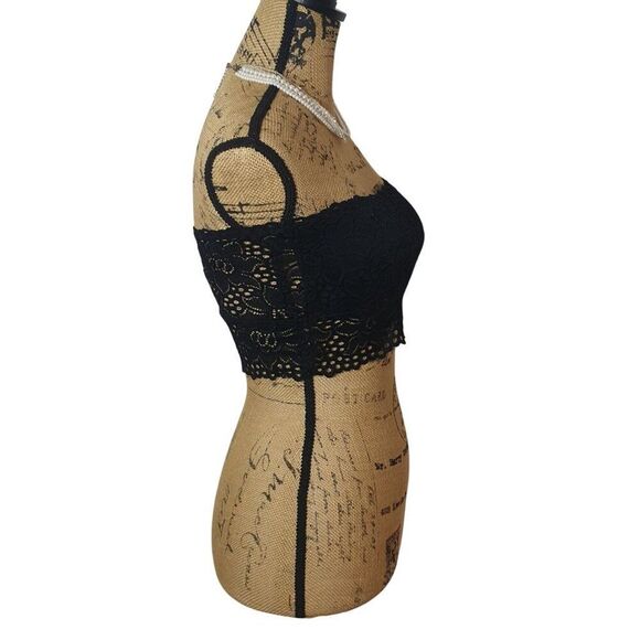 No Boundaries Womens Bandeau Bralette Medium Black Lace Lightly Padded - Picture 2 of 5